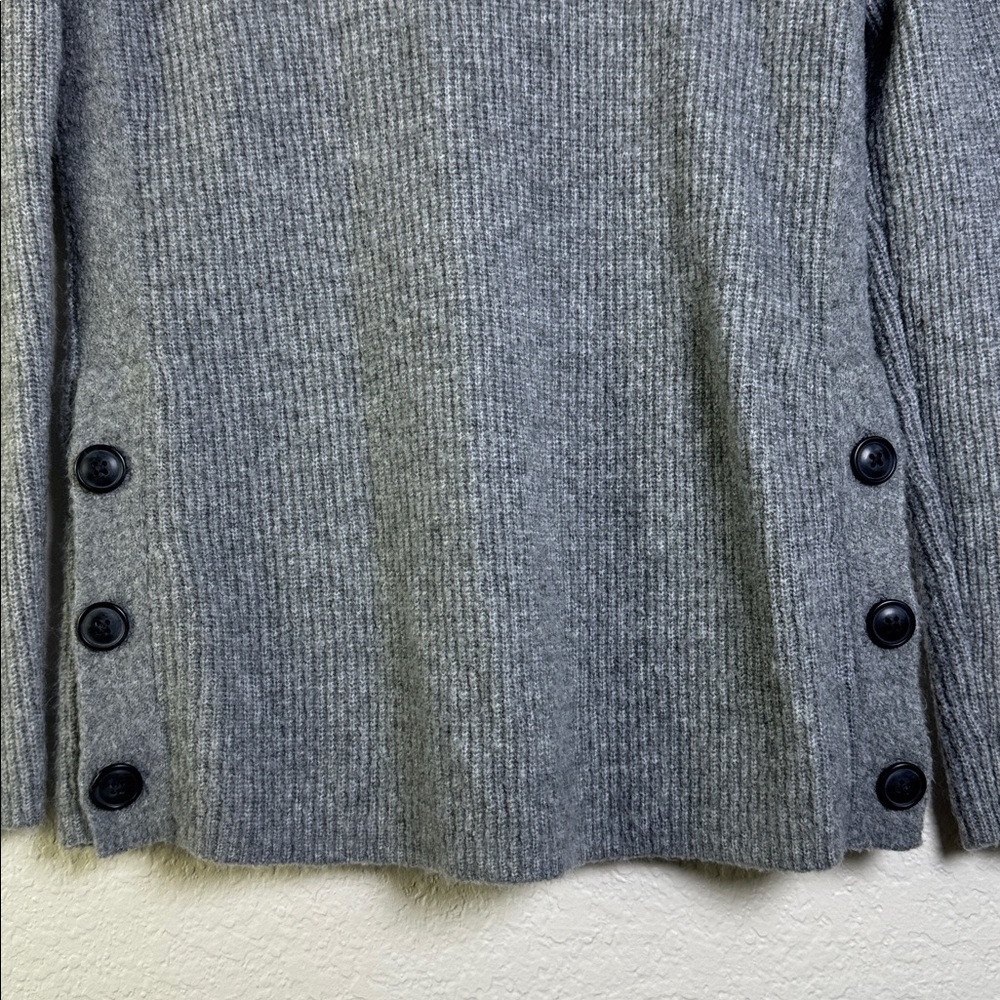 TALBOTS Gray Ribbed Button-Detail Sweater. - Picture 5 of 11